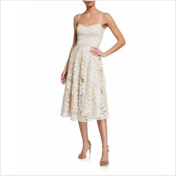 NEW Dress The Population Layla White Sequin fit and flare Dress sz M - Picture 3 of 10